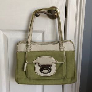 Vintage Tod’s leather trimmed canvas bag. Green
